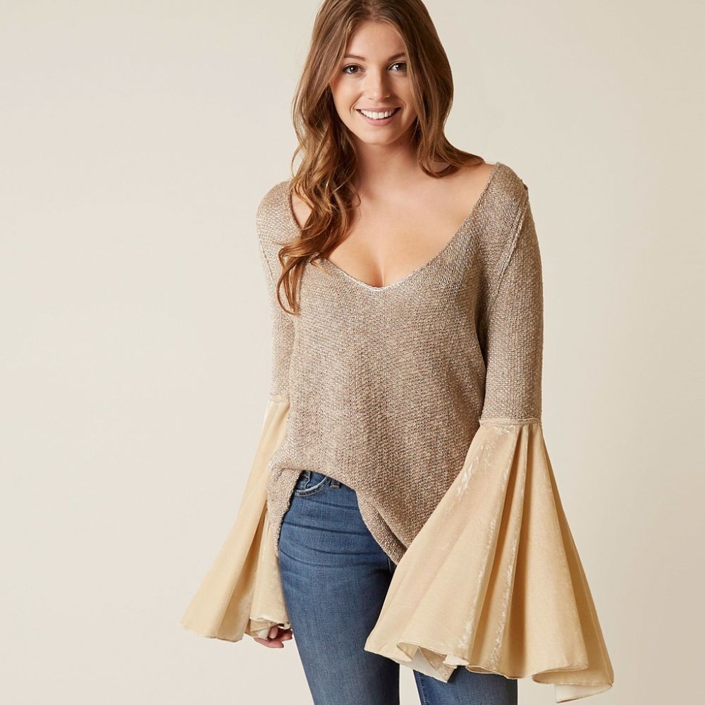 Free people Celestial sweater Tunic top Gold beige - Picture 1 of 6